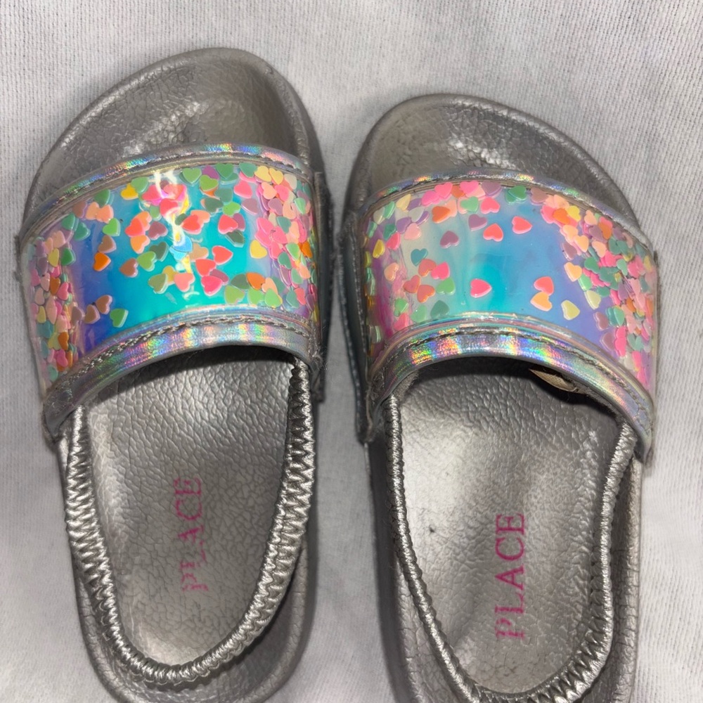 PLACE Kids' Silver and Multicolor Slide Sandals